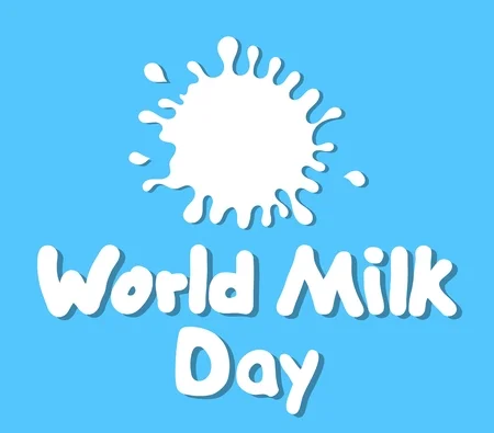 Błękitna kartka z napisem światowy dzień mleka
